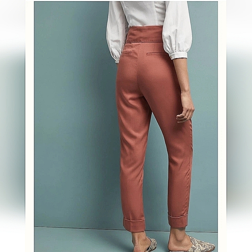 Anthropologie-Cartonniere NWT Belt Front Pants Rose 100% Lyocell-Size 14 - Picture 4 of 16